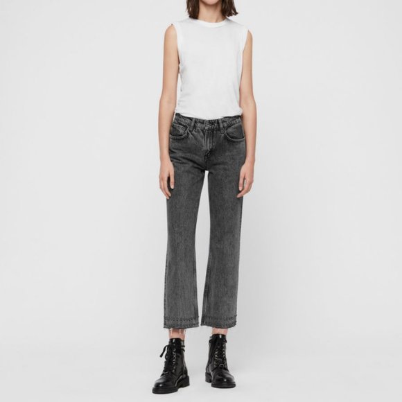 All Saints | Ava Studded Hem Straight Leg HR Jeans - Picture 2 of 15